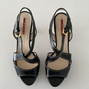 SALE! Prada Sport Black Leather Platform Sandal